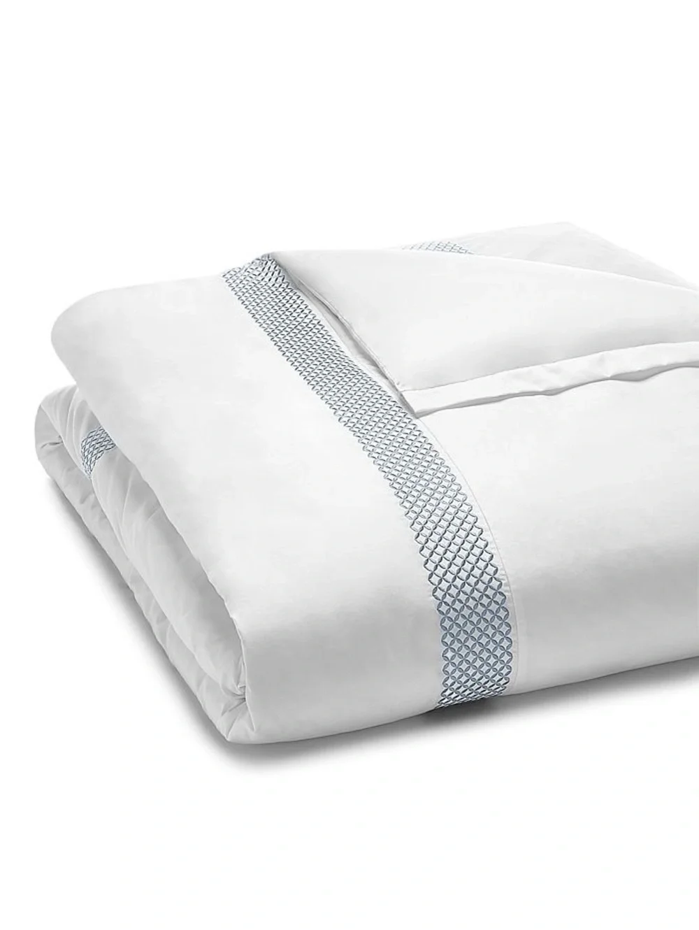 Hudson Park Collection Blue 500TC Embroidered Geo Duvet Cover, Queen NWT $330